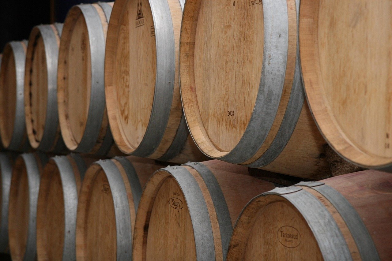 Bordeaux wine barrels ageing in Stonyridge cellar