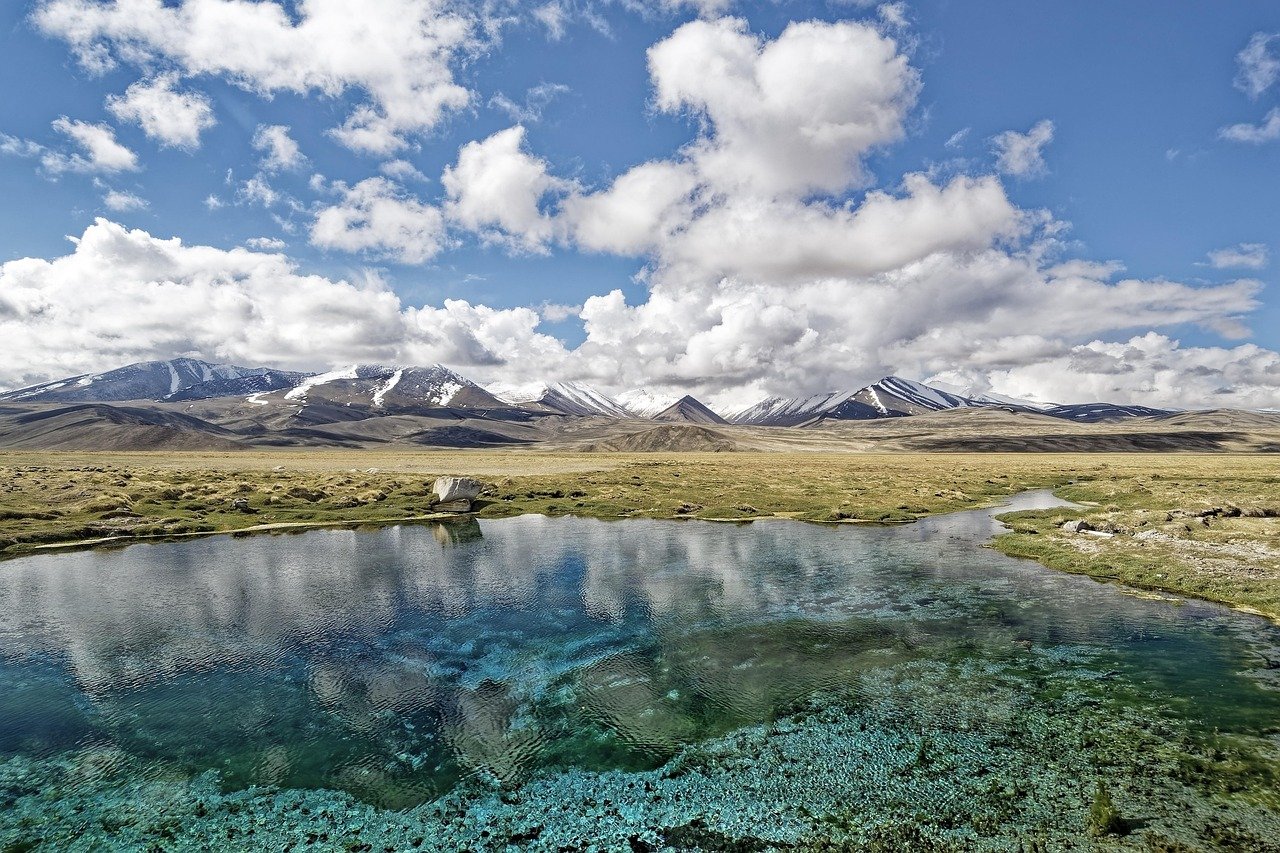 Andean lake reflecting snow-capped peaks in Argentina national park