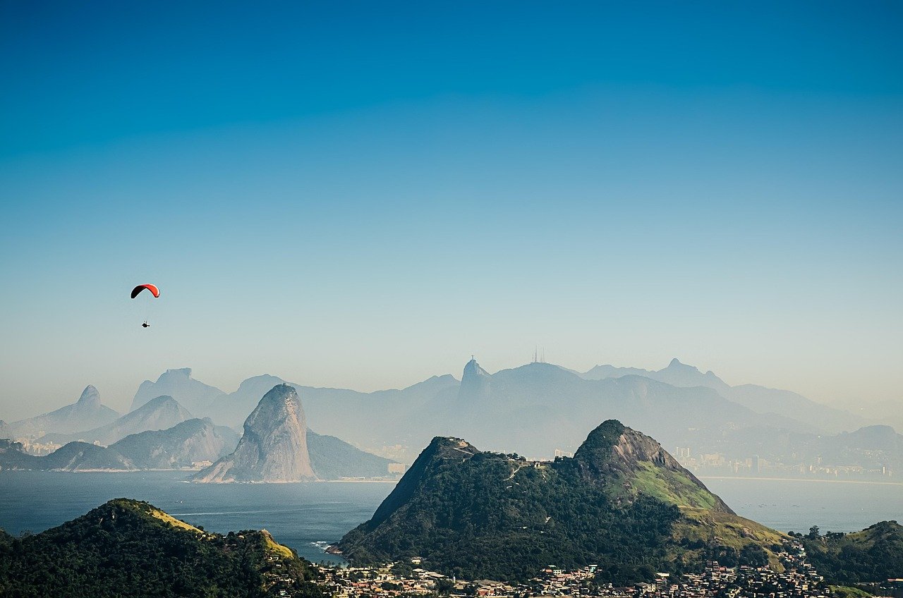 Botafogo bay Rio de Janeiro aerial view paragliding Sugarloaf mountain