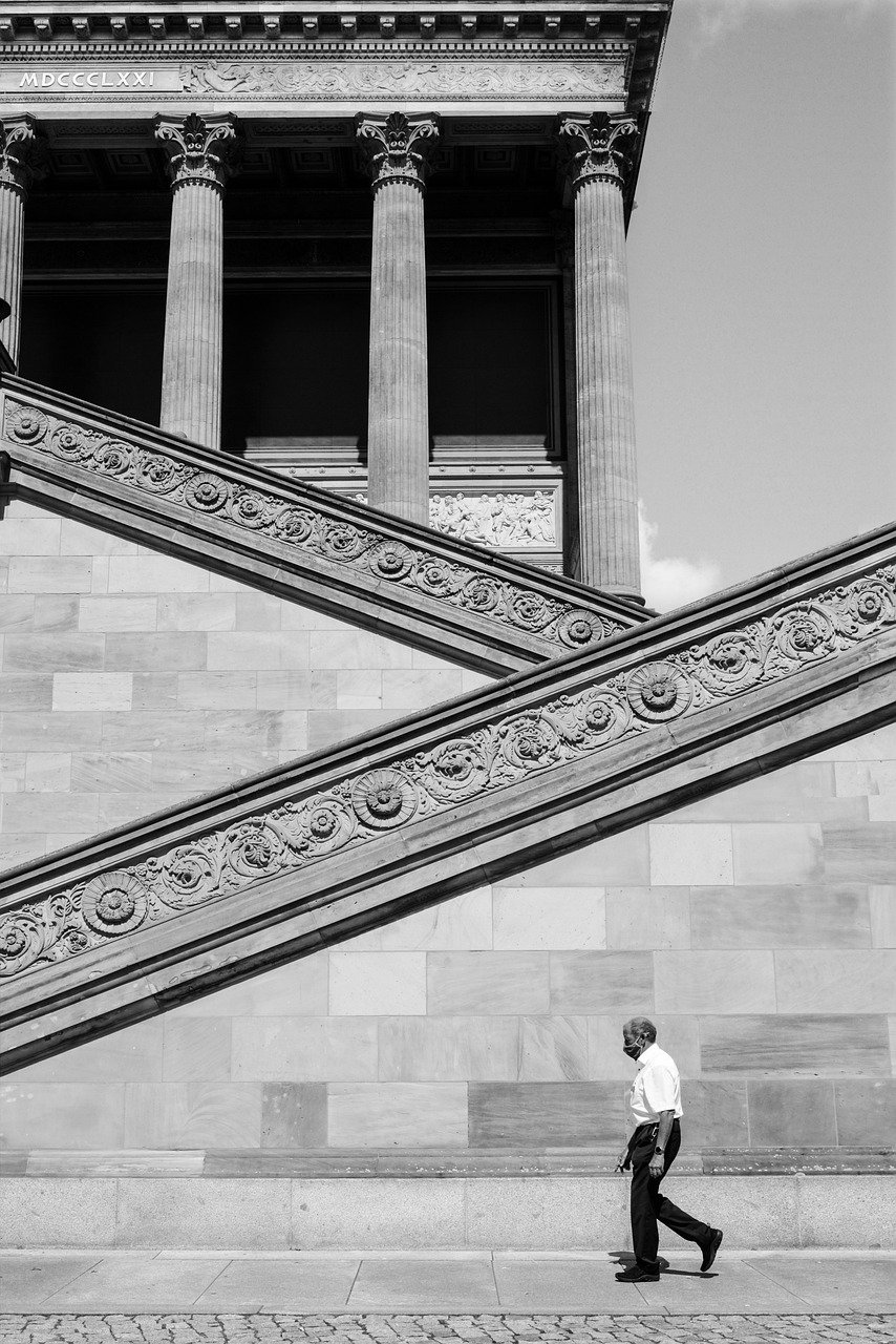 Museum Island Berlin neoclassical building with columns beside the River Spree