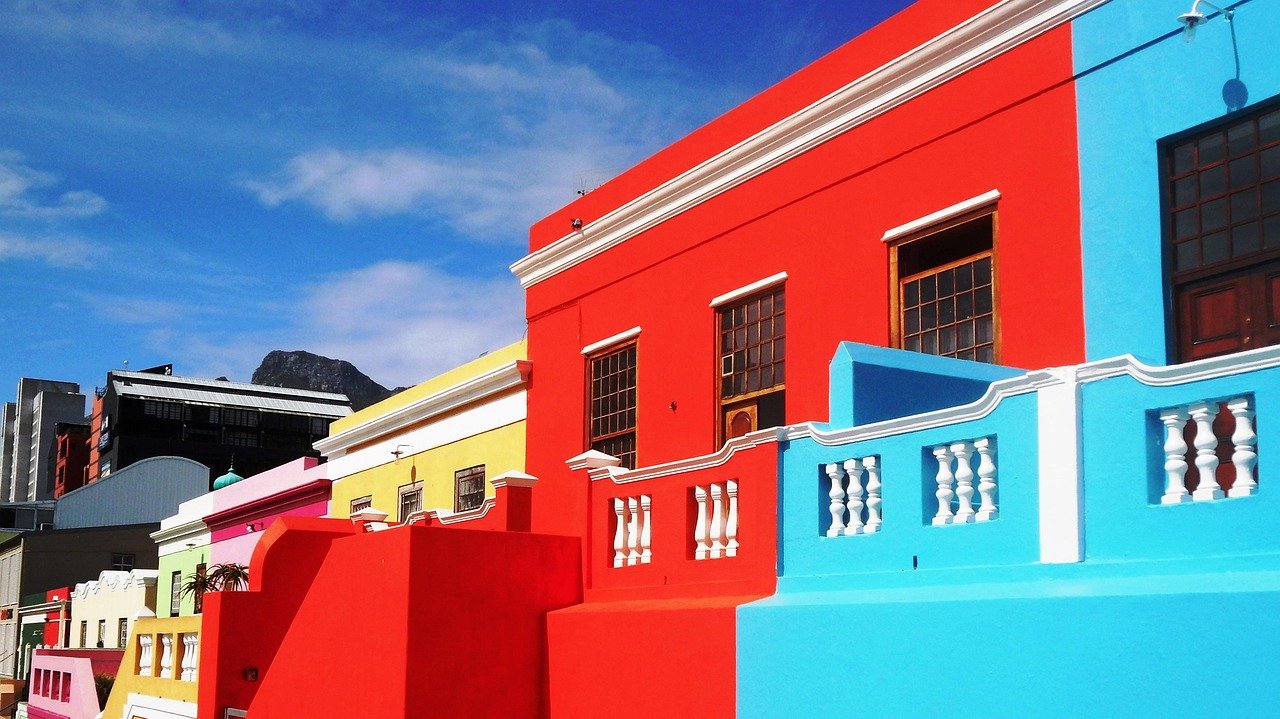 Bo-Kaap mosque and cobblestone street Cape Town