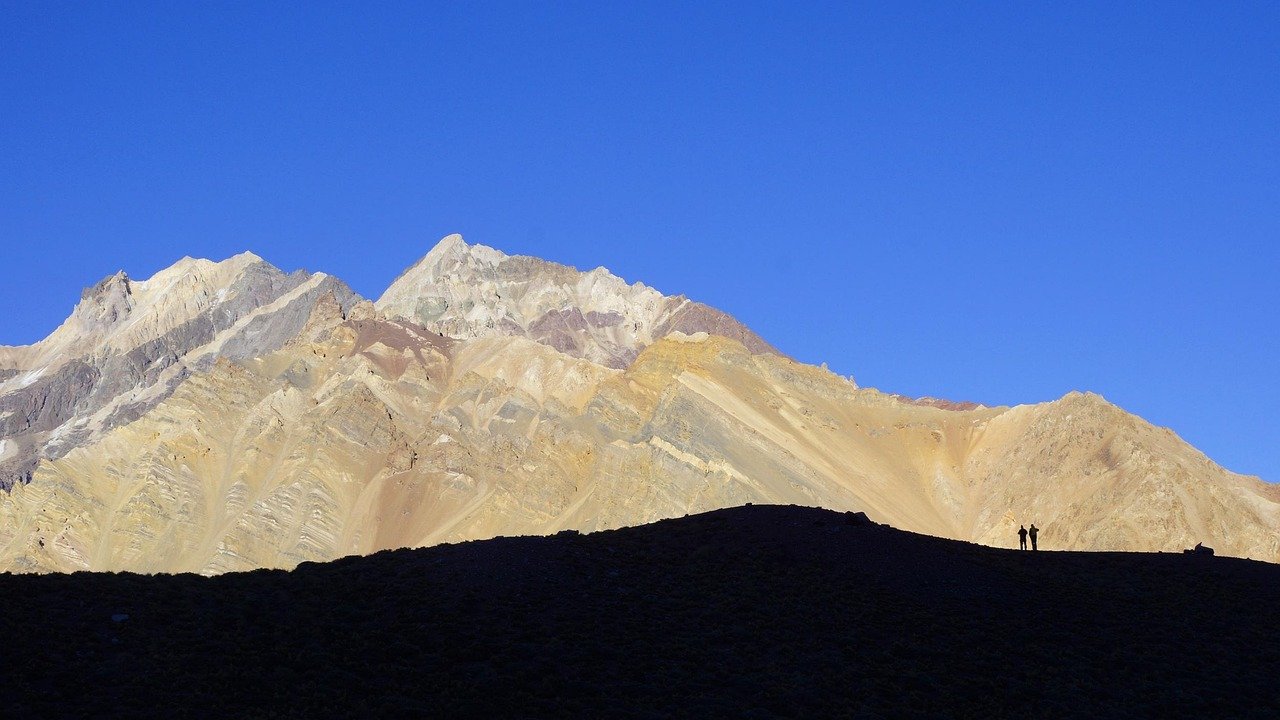 Aconcagua mountain summit rising above the Argentine Andes