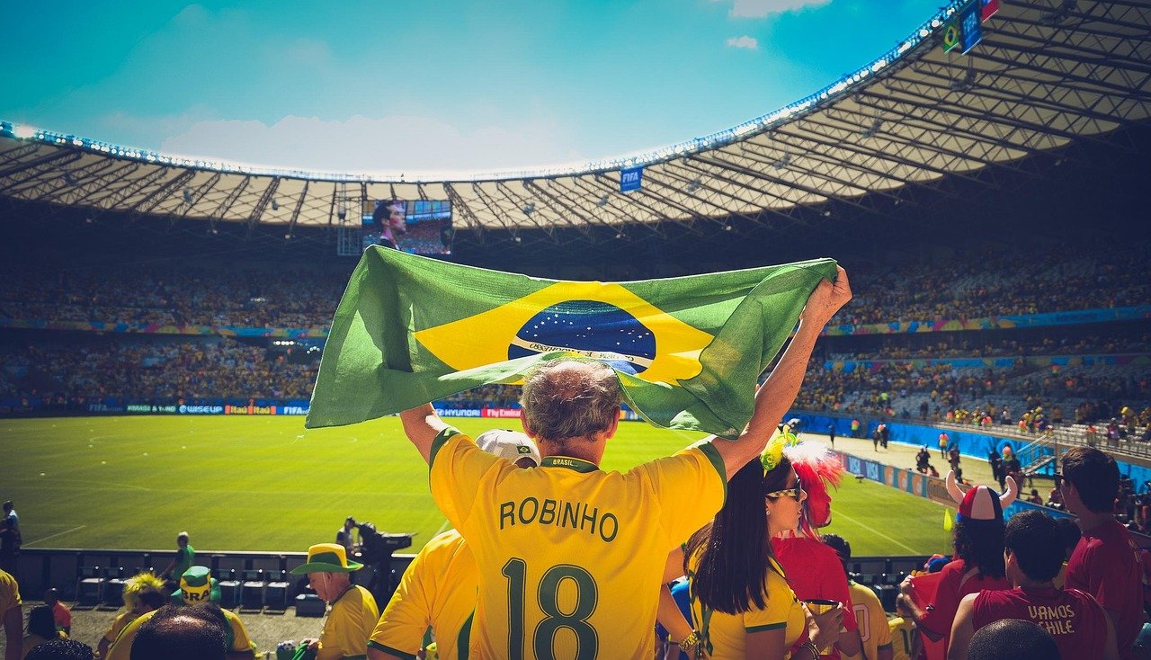 Brazil soccer fans crowd stadium World Cup cheering