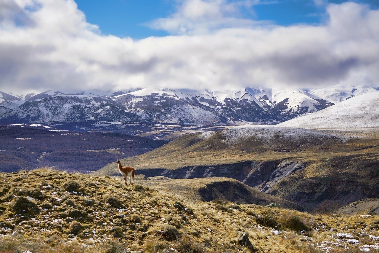 Patagonia mountain landscape with dramatic storm clouds