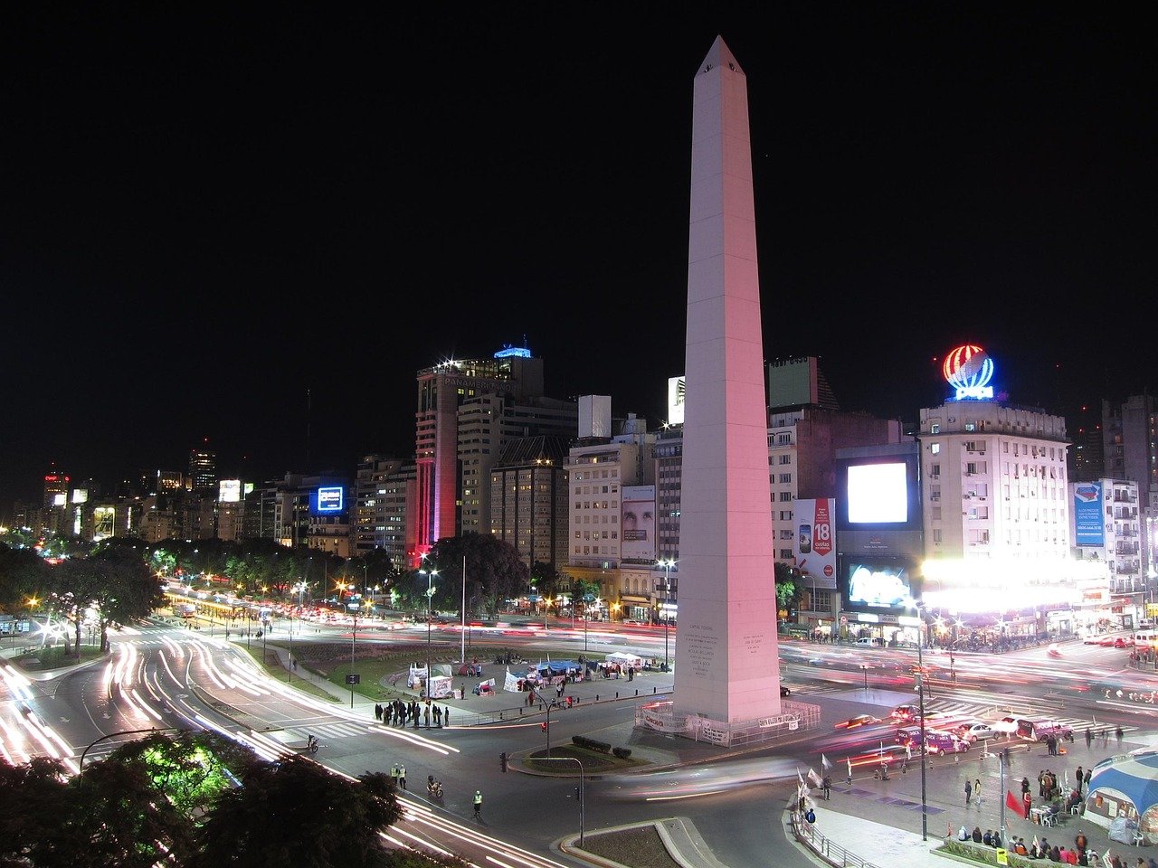 Buenos Aires night lights city street monument