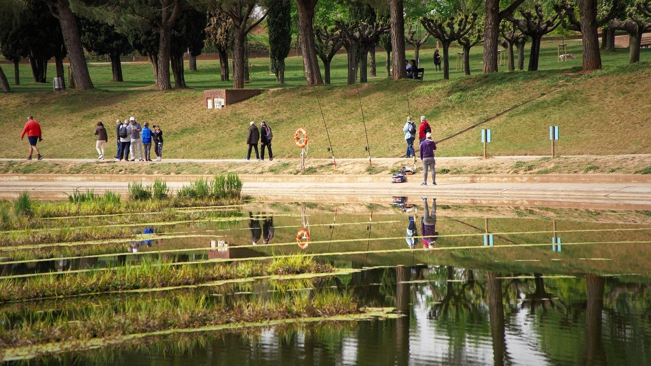 lake park outdoor landscape people walking