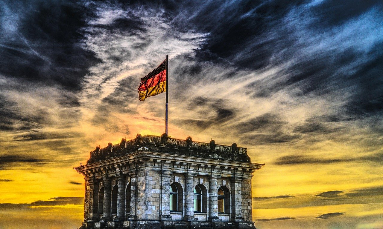 Berlin Germany government quarter buildings along river Spree