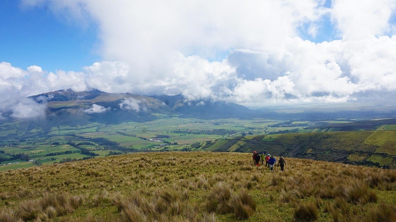 Trekking trail in the Andes mountains with glacial valley