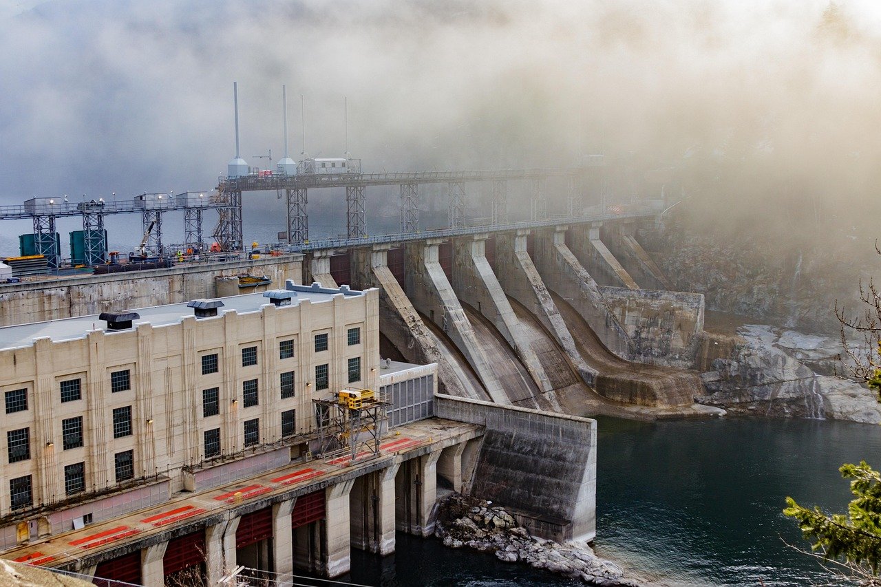 Itaipu hydroelectric dam with mist and fog