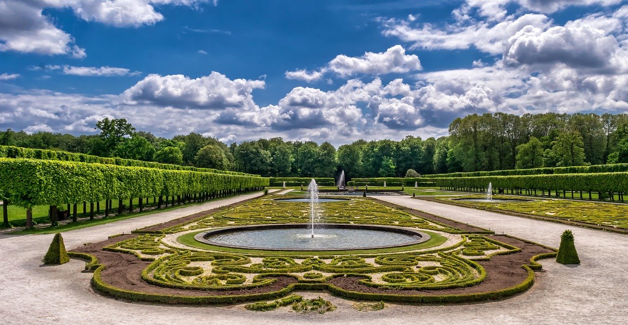 Spanish formal garden park cypress trees classical design