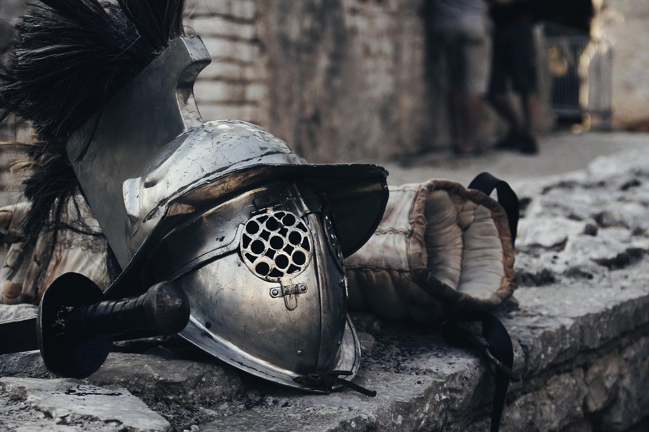 Ancient Roman gladiator warrior in full armor