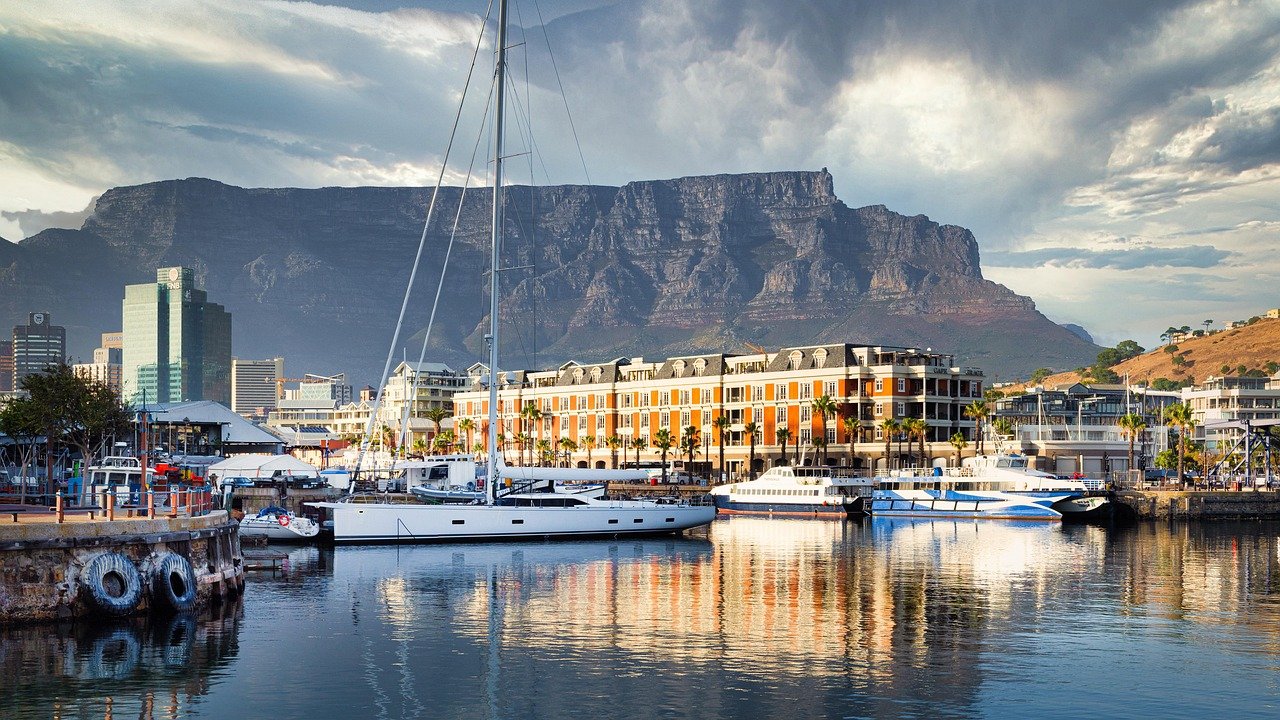 Cape Town V&A Waterfront harbour with Table Mountain in the background