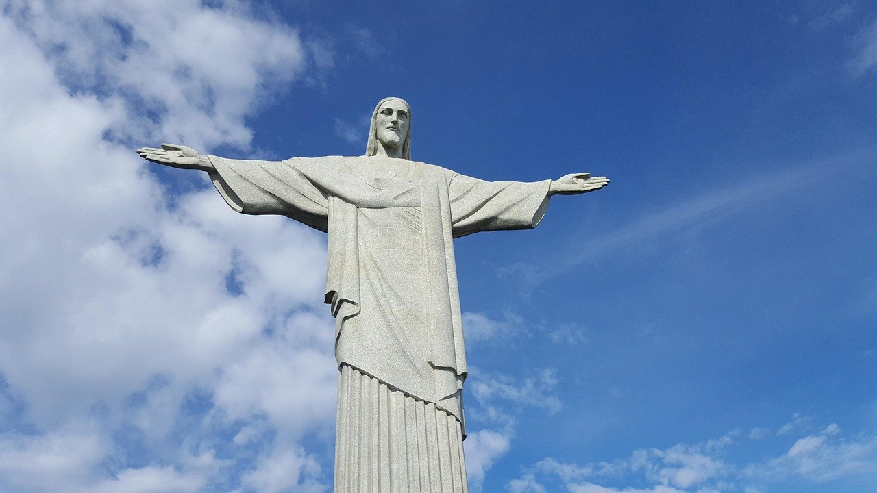 Christ the Redeemer statue Corcovado Mountain Rio de Janeiro aerial view
