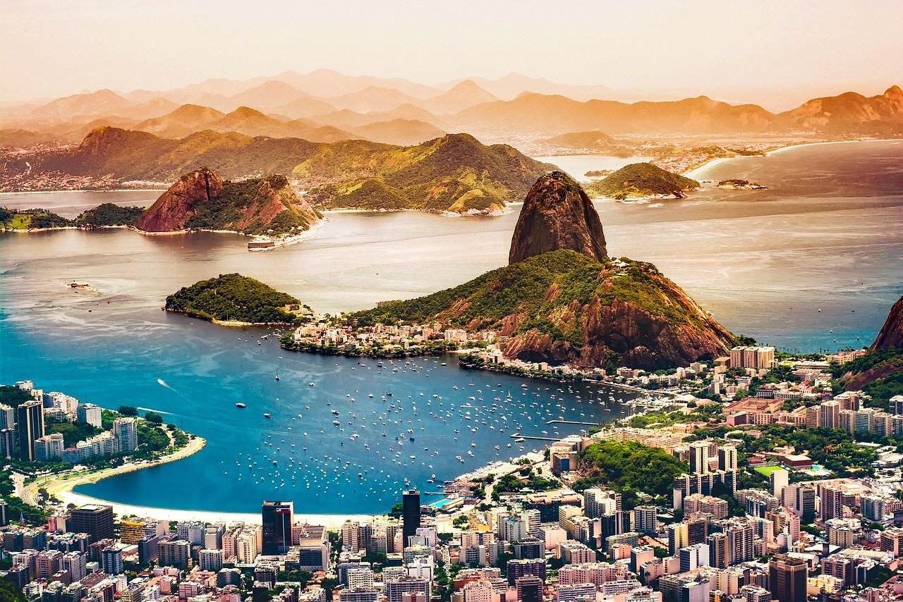 Rio de Janeiro cityscape mountains sunrise bay harbour view