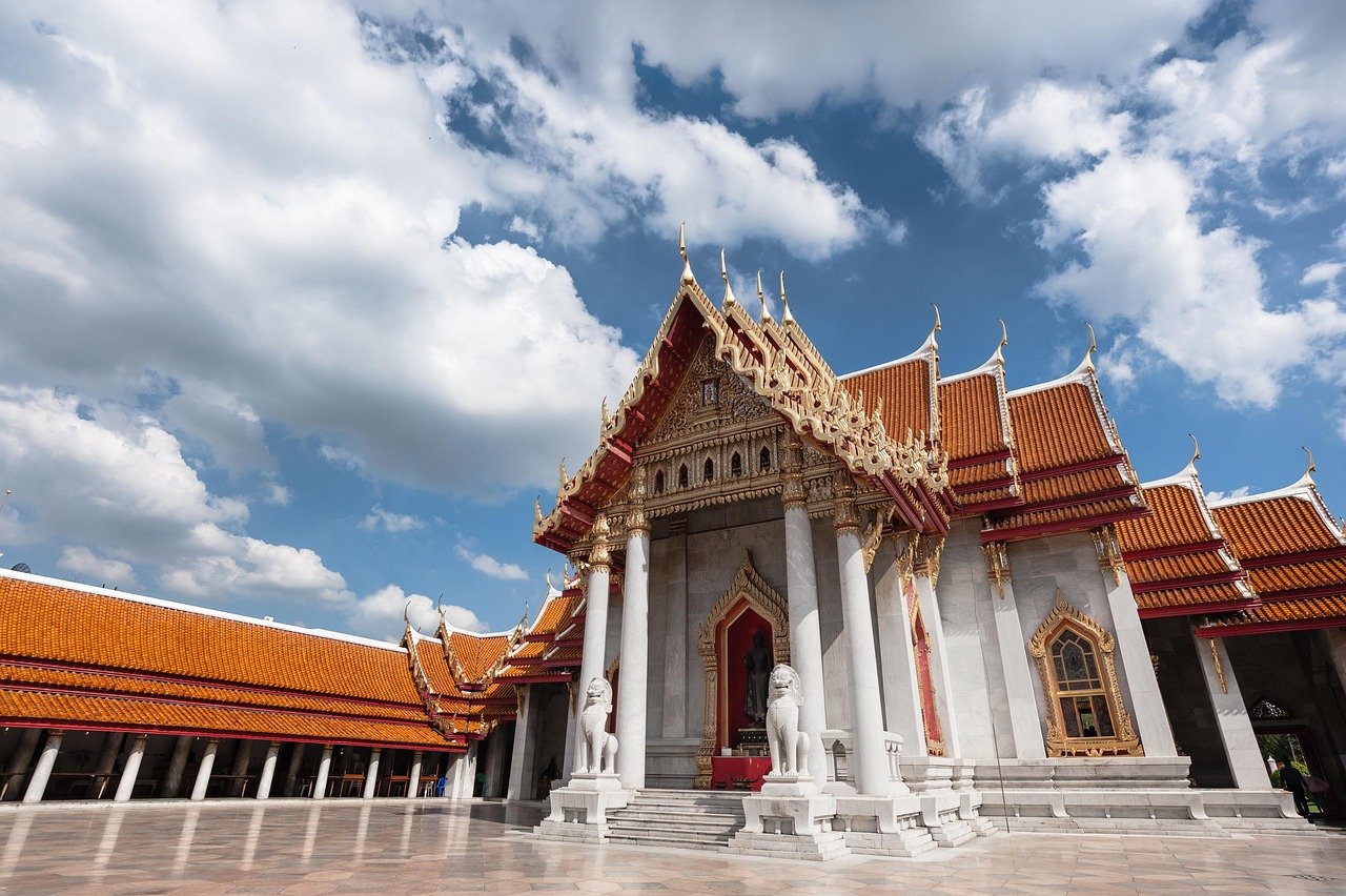 Marble Temple Wat Benchamabophit Bangkok Thailand white and gold architecture