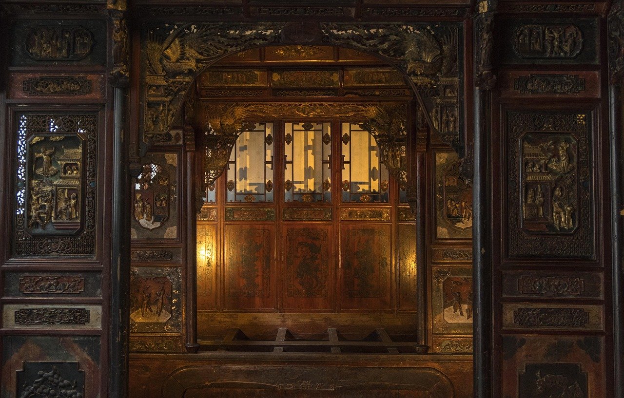 Traditional Asian wood carving tools and craftsmanship