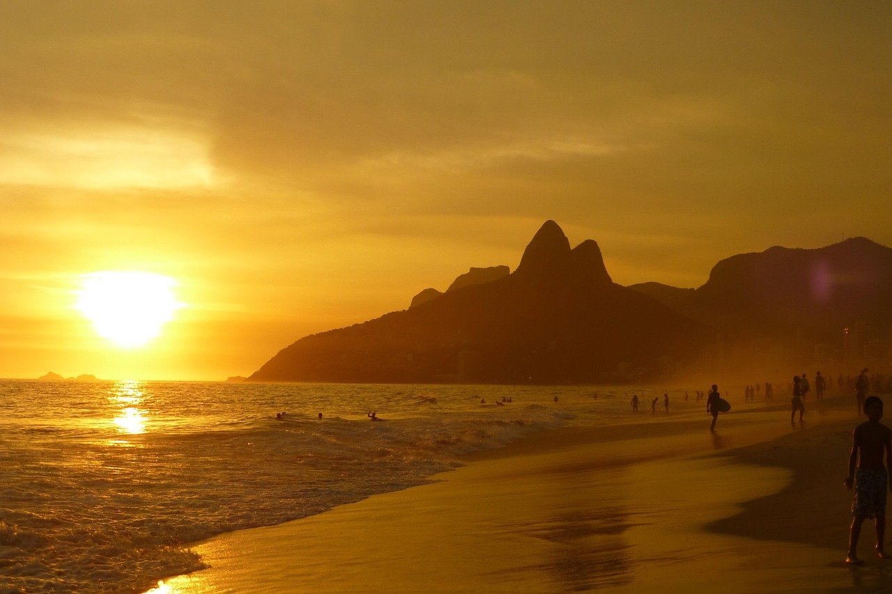 Ipanema beach aerial view and Rodrigo de Freitas lagoon Rio de Janeiro