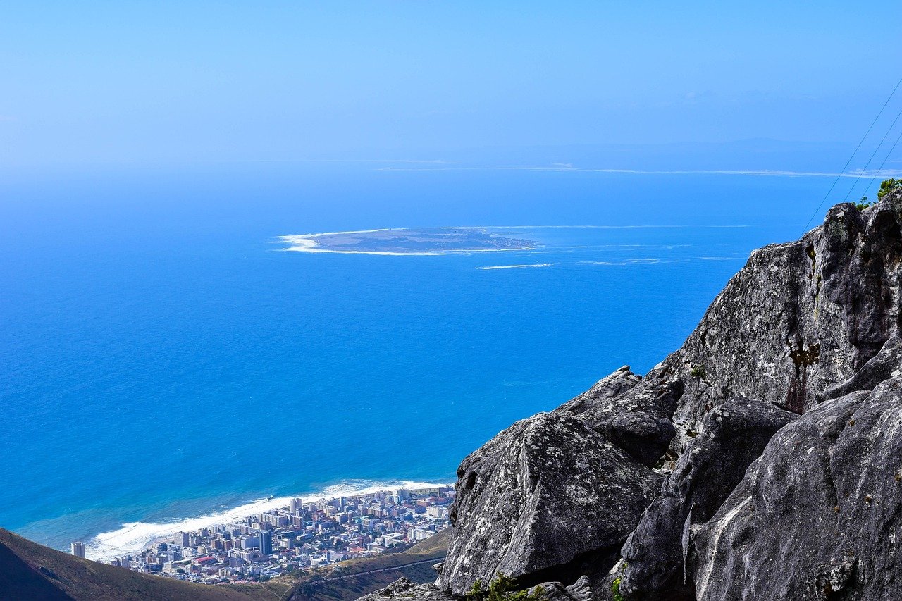Robben Island prison Cape Town with Table Mountain in background