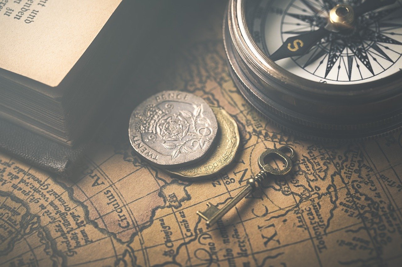 Vintage antique map compass coins and collectibles