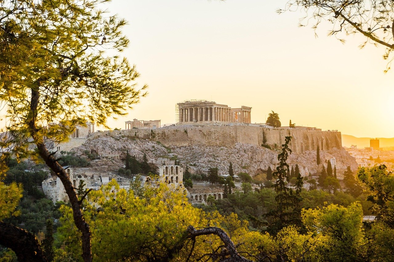 Greece ancient ruins urban neighborhood Athens