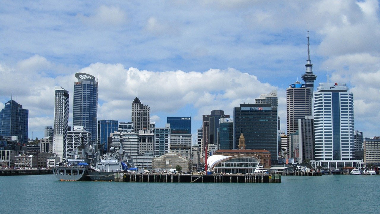 Auckland New Zealand waterfront harbour skyline view